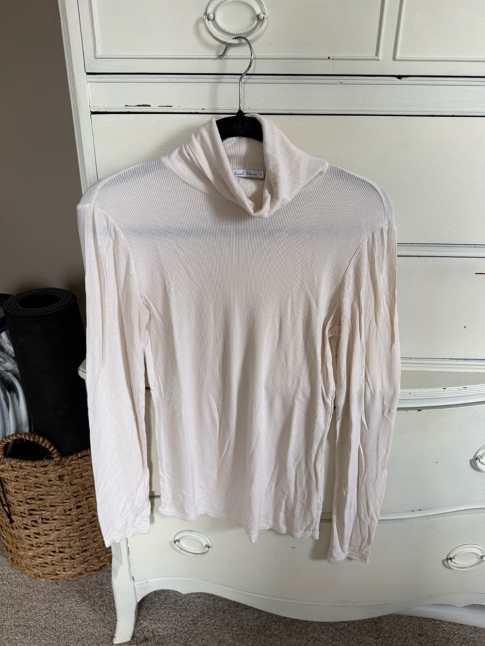 Michael Stars Cream Ribbed Turtleneck Top